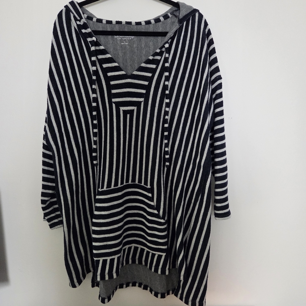 Soft Surroundings 1X Navy Striped Offshore Hooded Pullover Poncho